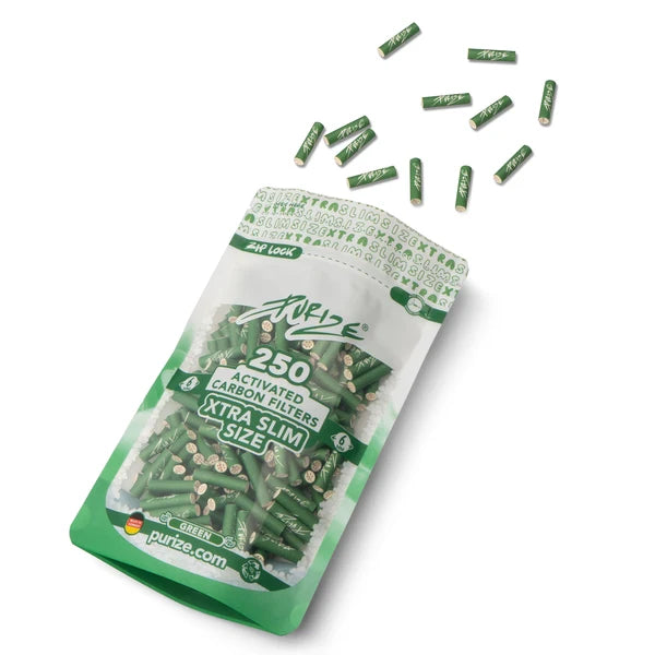 Purize Xtra Slim 6mm Activated Charcoal Filters - Green - 250pc