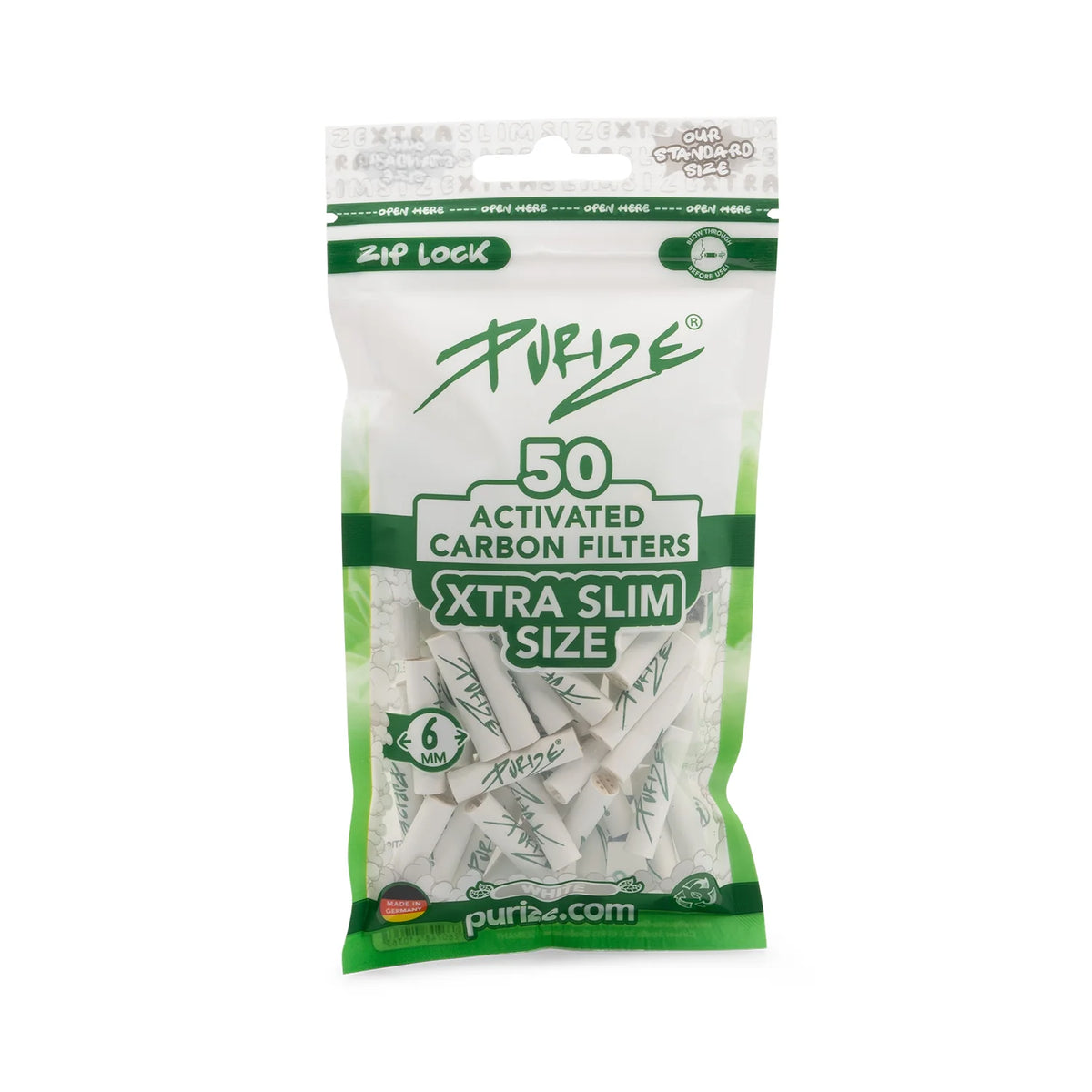 Purize Xtra Slim 6mm Activated Charcoal Filters - White - 50pc