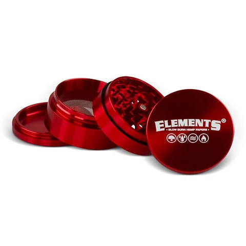 Elements 4-Part Aluminium Grinder - Various Sizes - Red