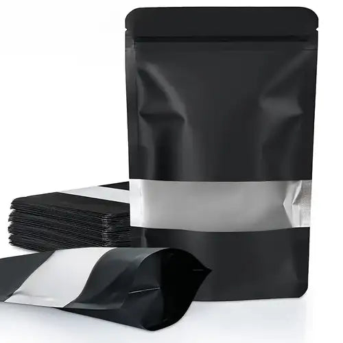 28g Mylar Bags (Black/Clear Window)