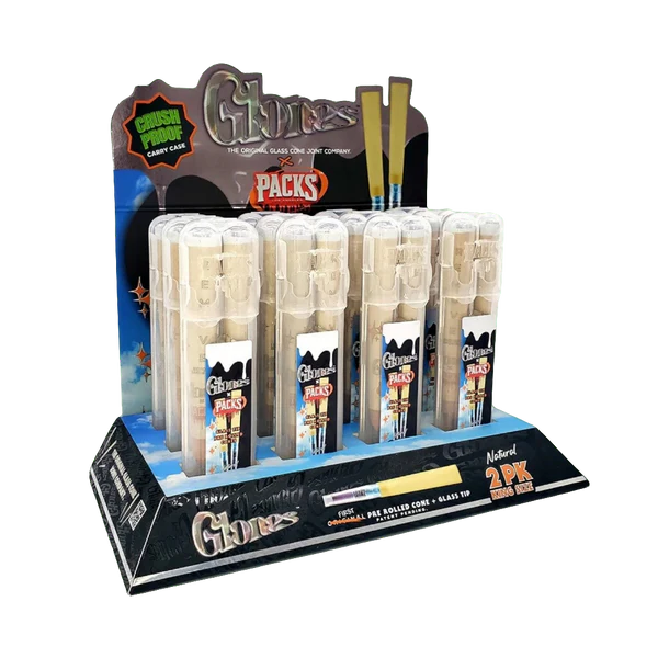 Packs x Glones Unbleached King Size Pre-Rolled Cones With Glass Tips - 2pc