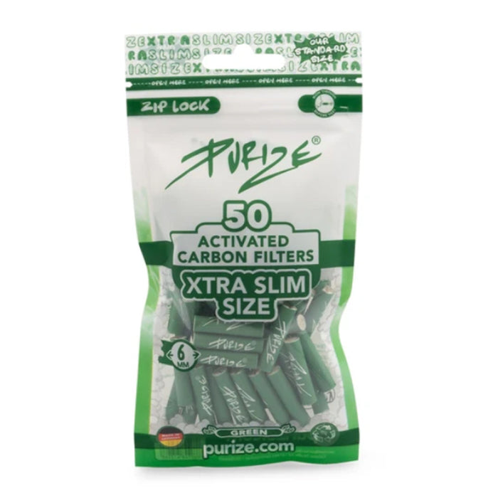 Purize Xtra Slim 6mm Activated Charcoal Filters - Green - 50pc