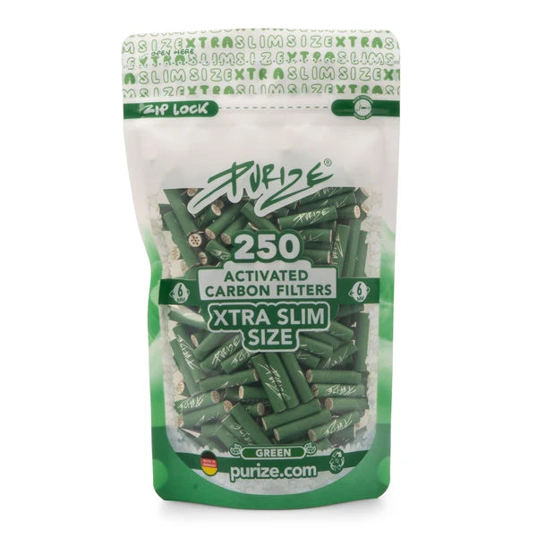Purize Xtra Slim 6mm Activated Charcoal Filters - Green - 250pc