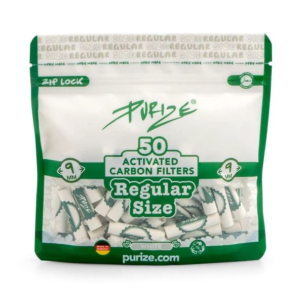 Purize Regular 9mm Activated Charcoal Filters - White - 50pc