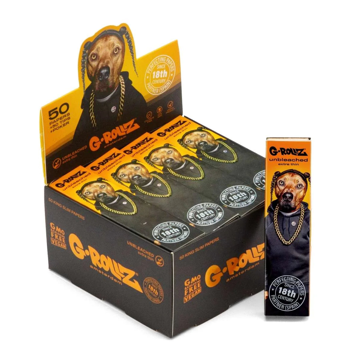 G-Rollz Rap Dog Unbleached Rolling Papers With Tips